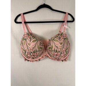 Victoria's Secret Dream Angels Bra 38G Wicked Lily Embroidery Pink Lightly Lined